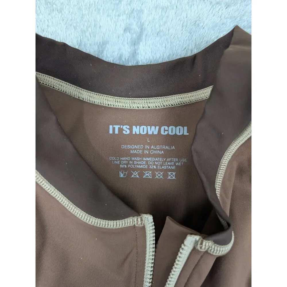 It's Now Cool The Contour Zip Crop Brown Tortoise Size L NWT